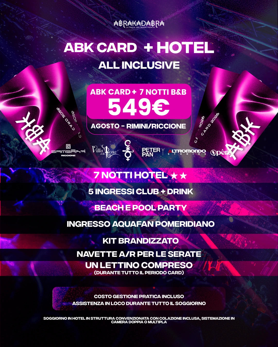 ABK Card 2026 — La tua estate in Riviera Card + Hotel Agosto 7 notti