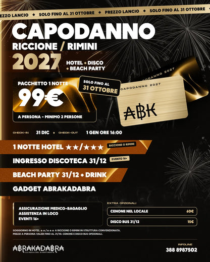 Pacchetto Capodanno 2027 1 notte (31 dicembre - 1 gennaio)