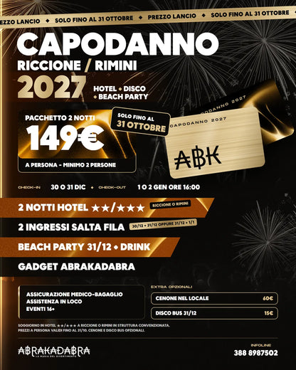 Pacchetto Capodanno 2027 2 notti, 1 ingresso, arrivo 31 dicembre