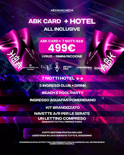 ABK Card 2026 — La tua estate in Riviera Card + Hotel Luglio 7 notti