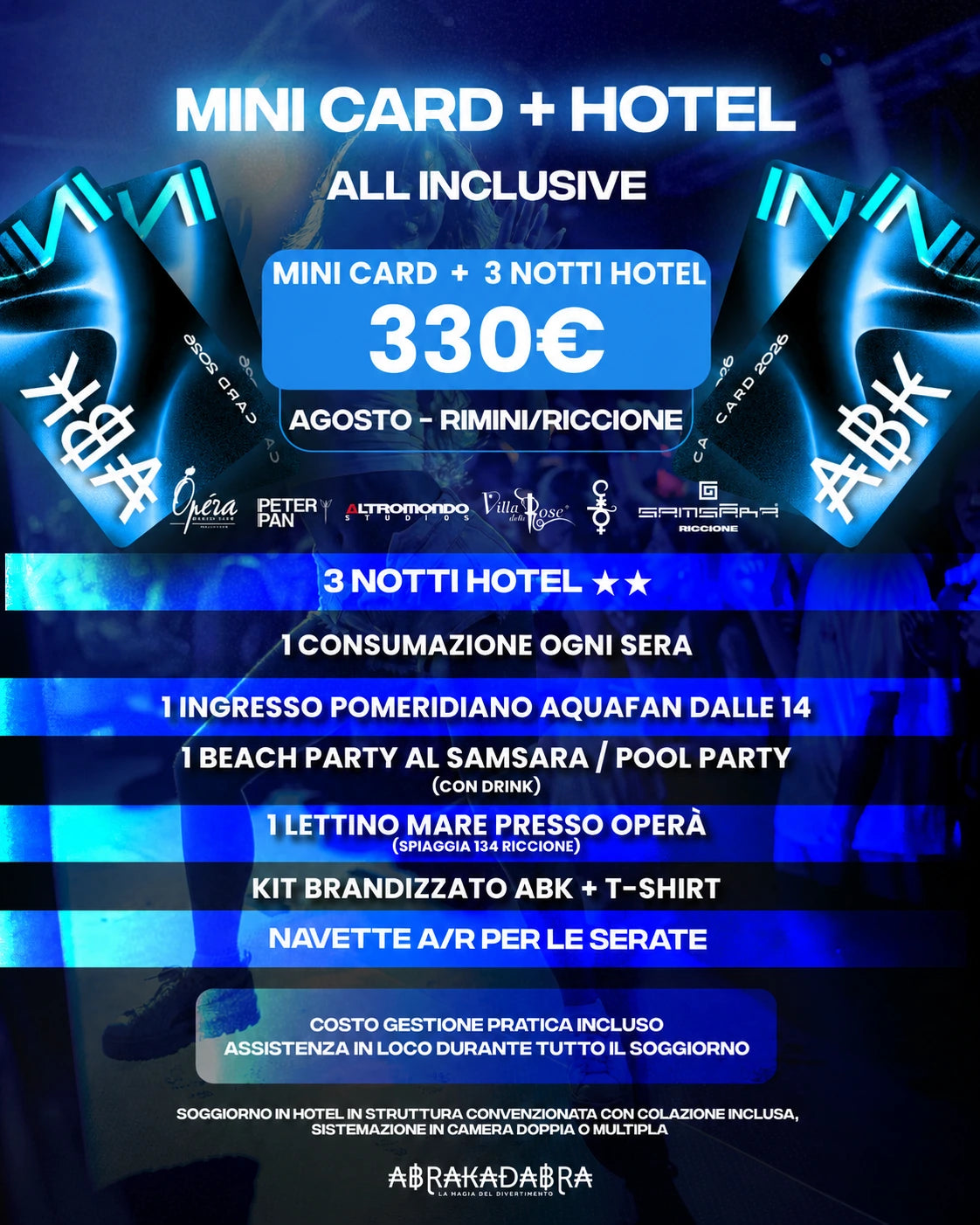 ABK Mini Card 2026 — Il tuo weekend in Riviera MINI CARD + Hotel Agosto 3 notti