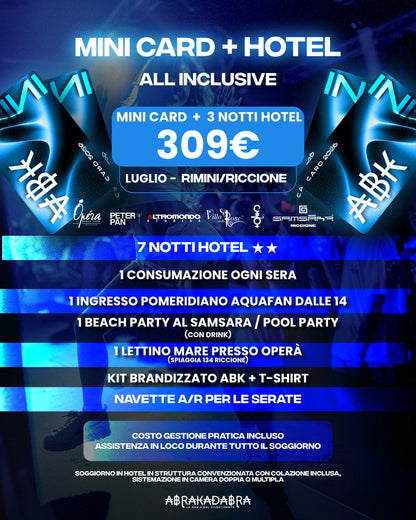ABK Mini Card 2026 — Il tuo weekend in Riviera MINI CARD + Hotel Luglio 3 notti