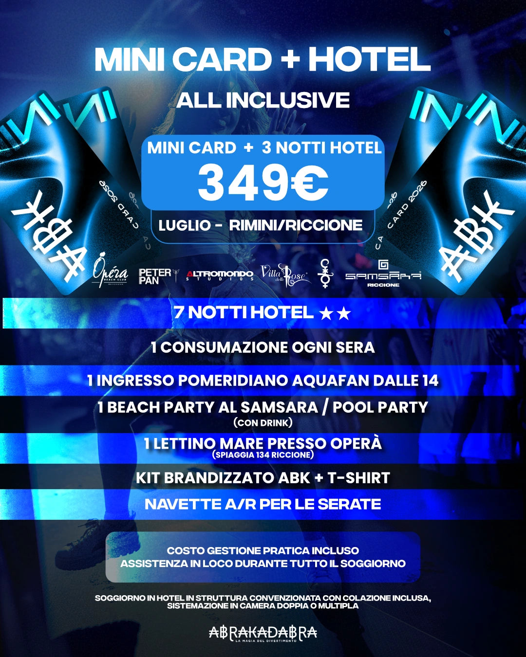 ABK Mini Card 2026 — Il tuo weekend in Riviera MINI CARD + Hotel Luglio 4 notti